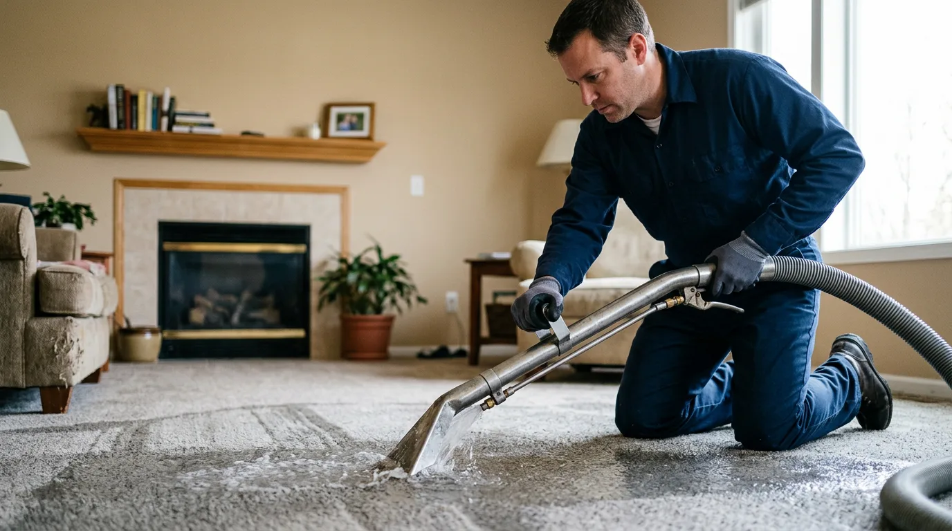 Water damage restoration technician working near Fontana, WI